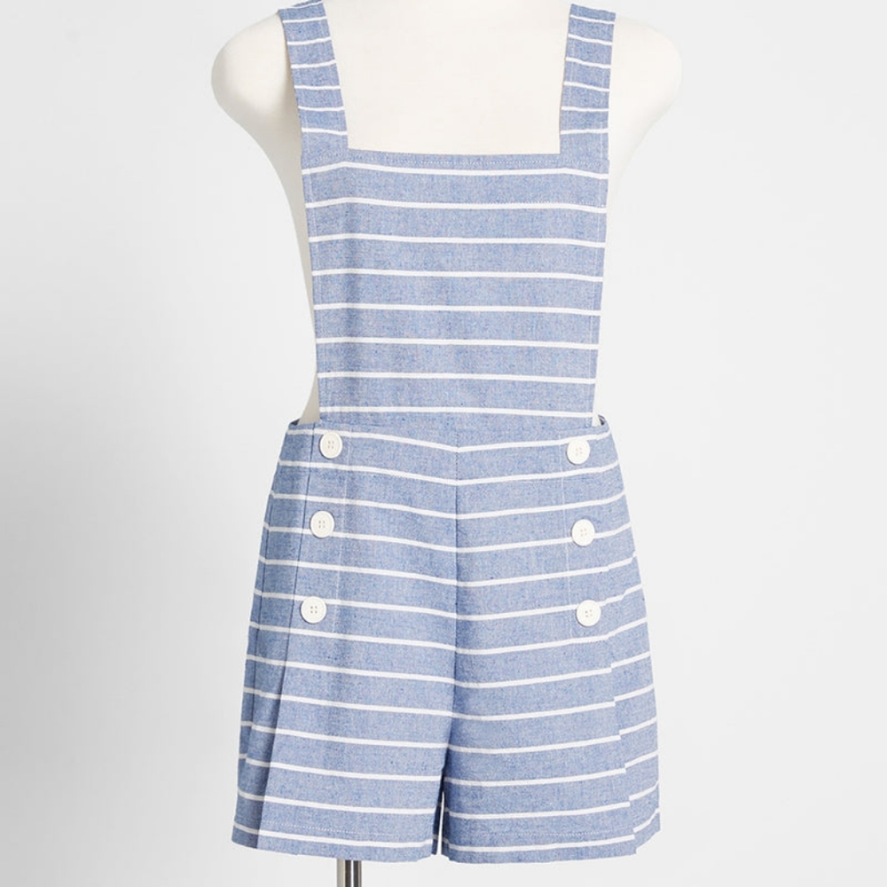 Striped Blue Sailor Short Overalls - Women